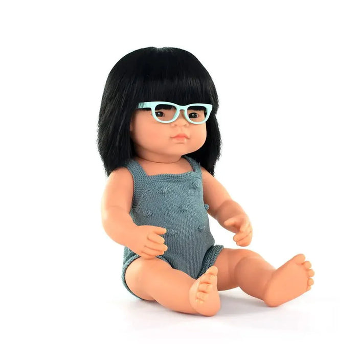 Miniland Dolls 15" Baby Doll Asian Girl with Glasses