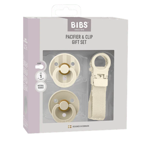 BIBS Colour Pacifier & Loop Clip Gift Set Latex Size 1 - Ivory
