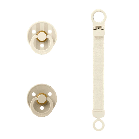BIBS Colour Pacifier & Loop Clip Gift Set Latex Size 1 - Ivory