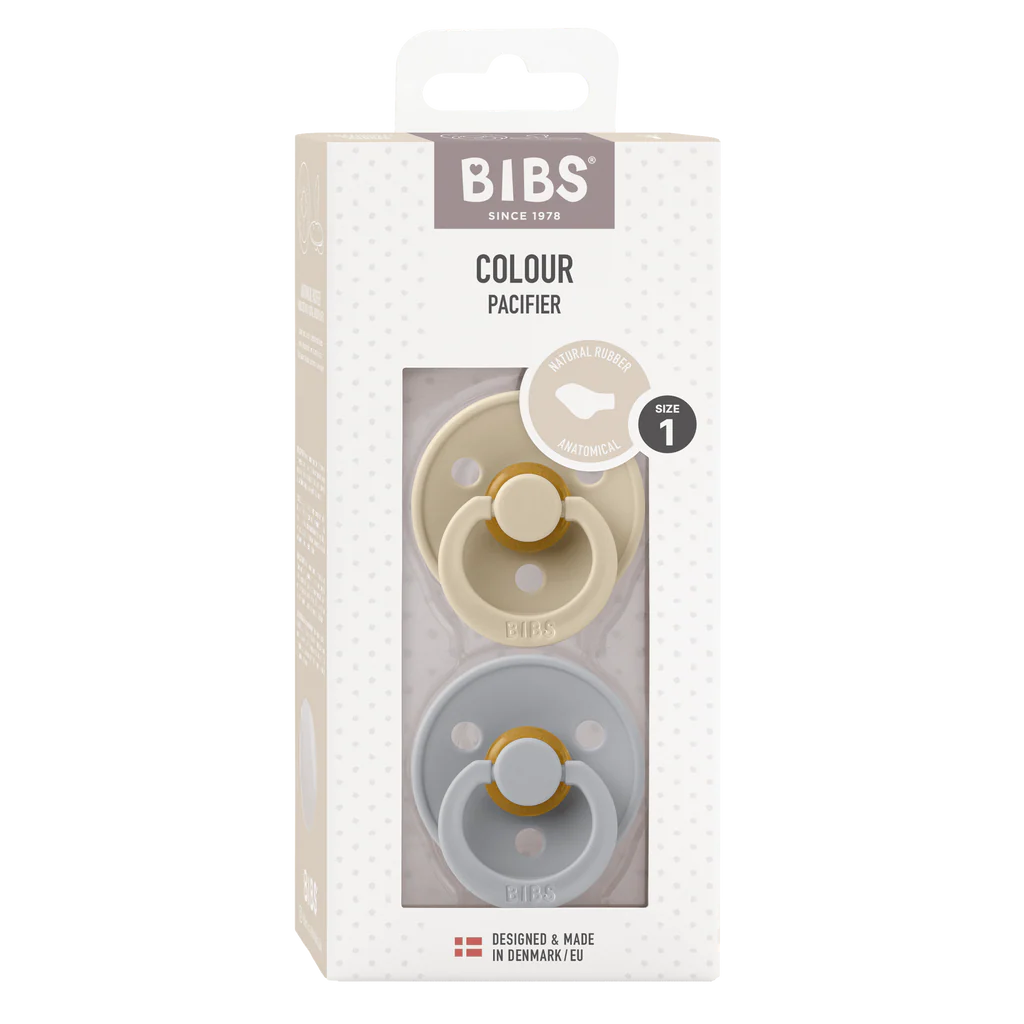 BIBS Pacifier Original COLOUR Latex 2 Pack - Anatomical Vanilla/Cloud - Size 6-18 Months