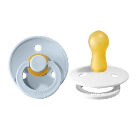 BIBS Pacifier Original COLOUR Latex 2 Pack - Baby Blue/White - Size 6-18 Months