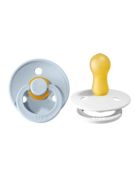 BIBS Pacifier Original COLOUR Latex 2 Pack - Baby Blue/White - Size 6-18 Months