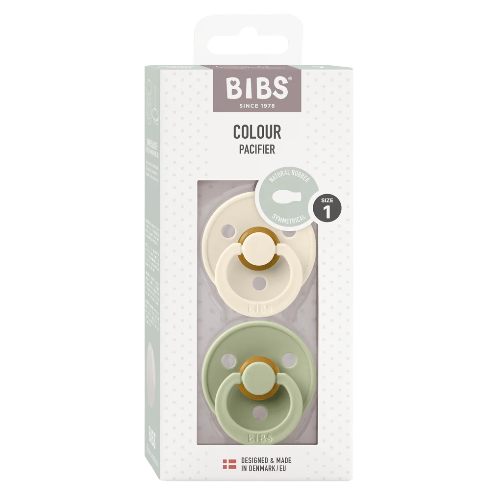 BIBS Pacifier Original COLOUR Latex 2 Pack - Symmetrical Sage/Ivory - Size 1: 0-6 Months
