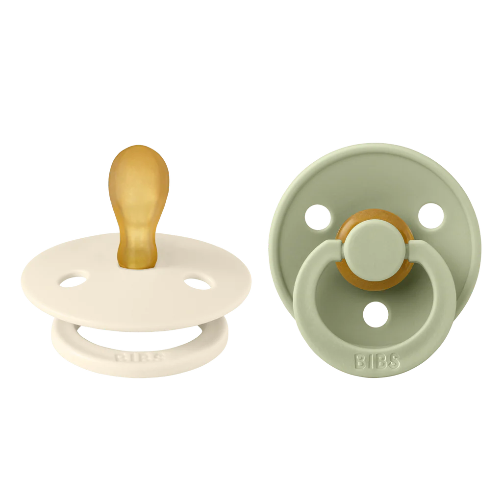 BIBS Pacifier Original COLOUR Latex 2 Pack - Symmetrical Sage/Ivory - Size 1: 0-6 Months