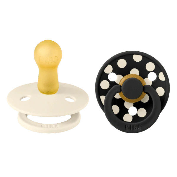BIBS Pacifier Studio Colour 2 Pack Polka - Ivory/Black - Various Sizes