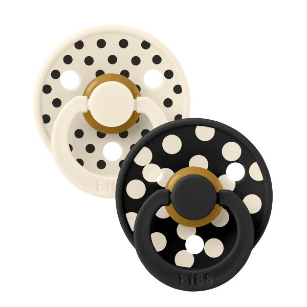 BIBS Pacifier Studio Colour 2 Pack Polka - Ivory/Black - Various Sizes