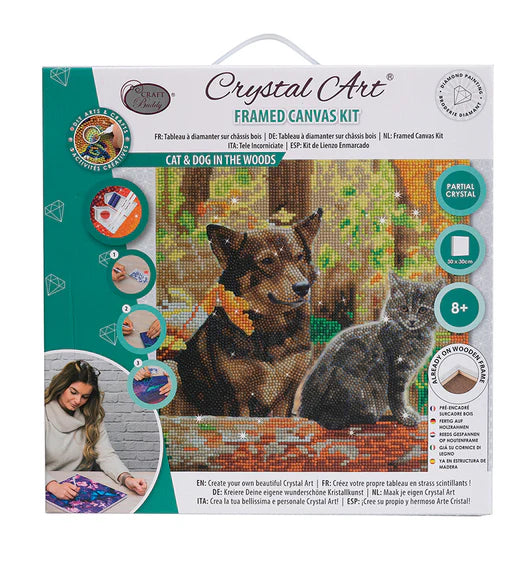 Crystal Art Mounted Kit (Med) - Cat and Dog in Woods