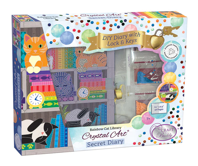 Crystal Art Secret Diary Kit - Rainbow Cat Library