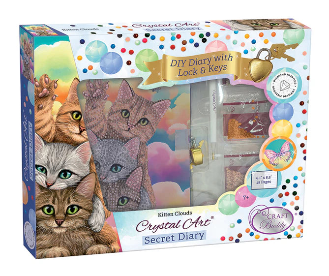 Crystal Art Secret Diary Kit - Kitten Clouds