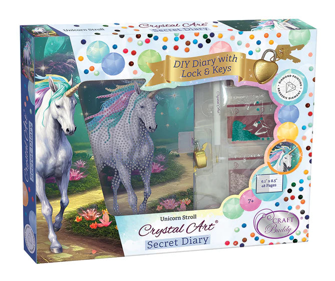 Crystal Art Secret Diary Kit - Unicorn Stroll