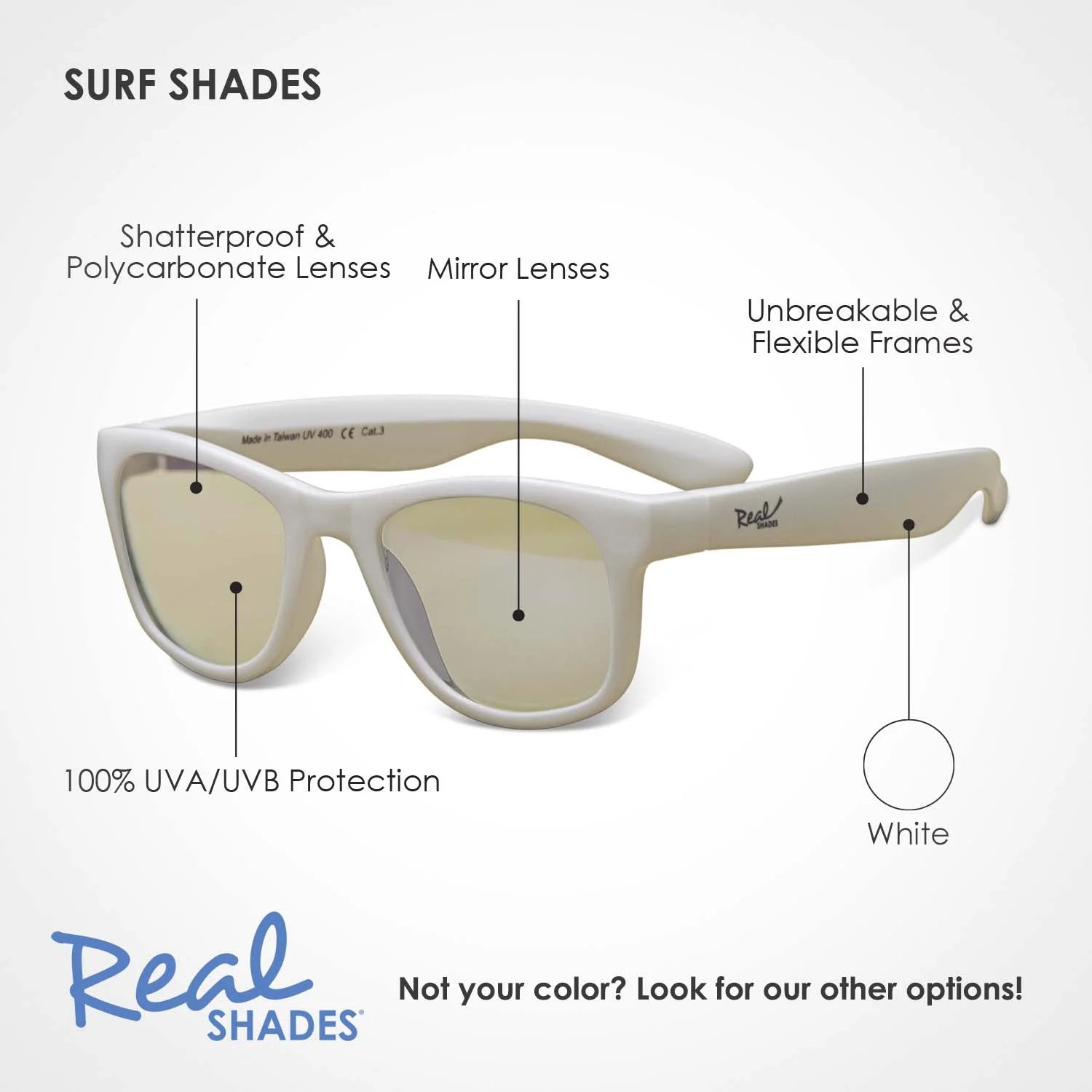 Surf Unbreakable UV Iconic Sunglasses - White - Various Sizes