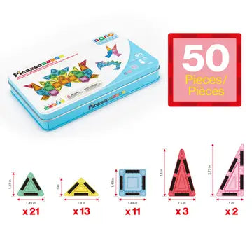 PicassoTiles Nano Magnetic Building Tiles Caonstruction Travel Set - 50pcs