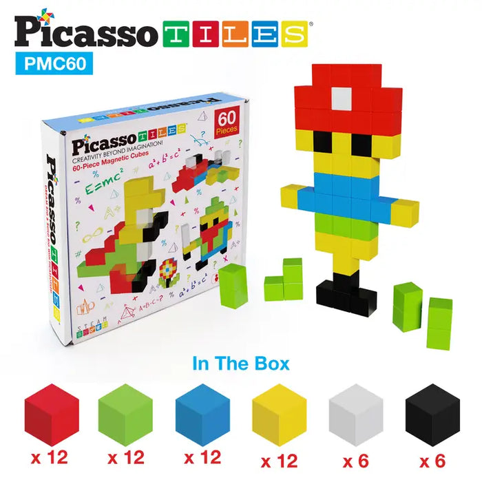 PicassoTiles 1.2" Magnetic Puzzle Cubes Sensory Toy Set - 60pc