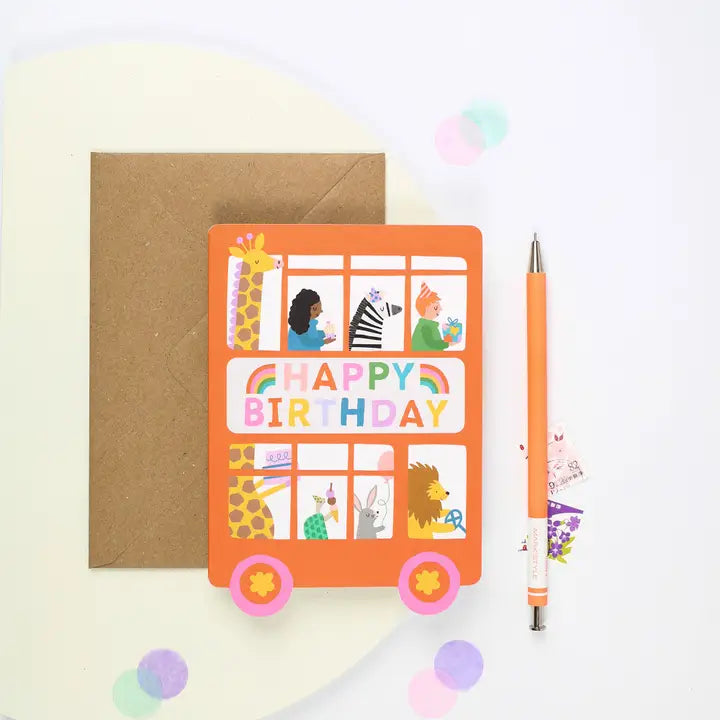 Birthday Card Playful Double Decker Bus