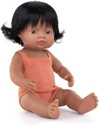 Miniland Dolls 15" Baby Doll Hispanic Girl with Salmon Romper