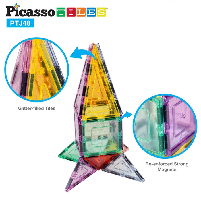 Picasso Magnetic Building Glitter Themed Tile Set - 48pcs