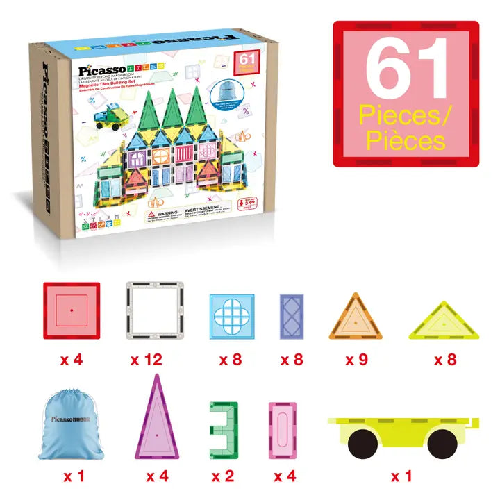 PicassoTiles Magnetic Tile Building Blocks Set - 61pcs