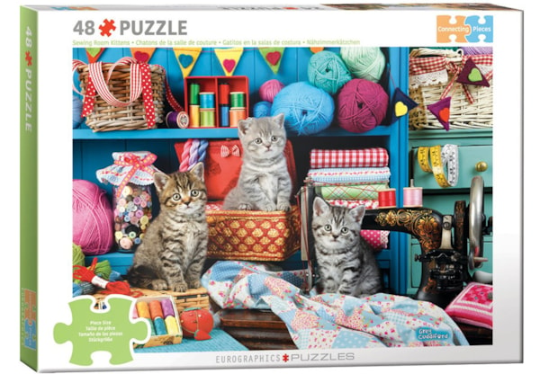 Eurographics 48 Piece Puzzle  - Connecting Pieces - Kittens in Sewing Room