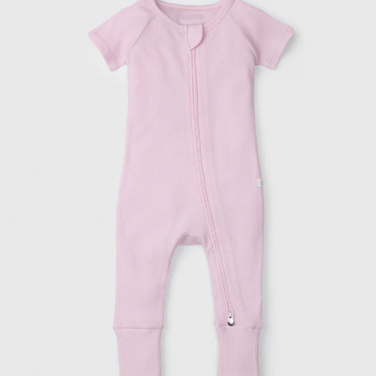 Loulou Lollipop Waffle Short Sleeve Zipped Romper - Lilac - Various Sizes