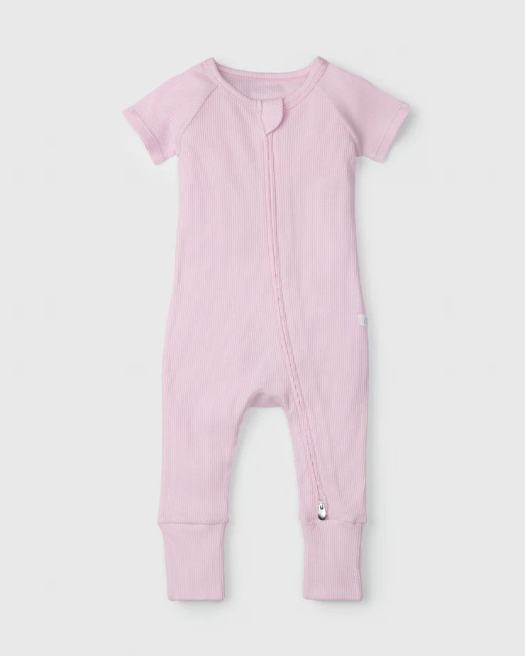 Loulou Lollipop Waffle Short Sleeve Zipped Romper - Lilac - Various Sizes