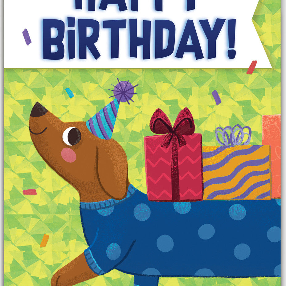 Birthday Card Weiner Dog with Gifts