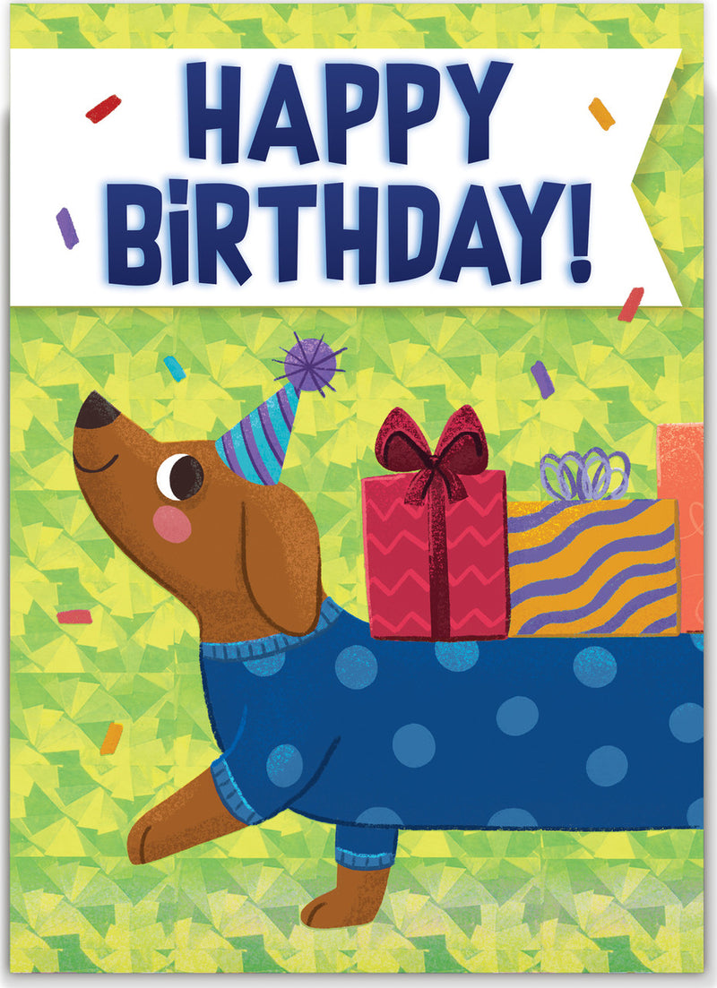 Birthday Card Weiner Dog with Gifts