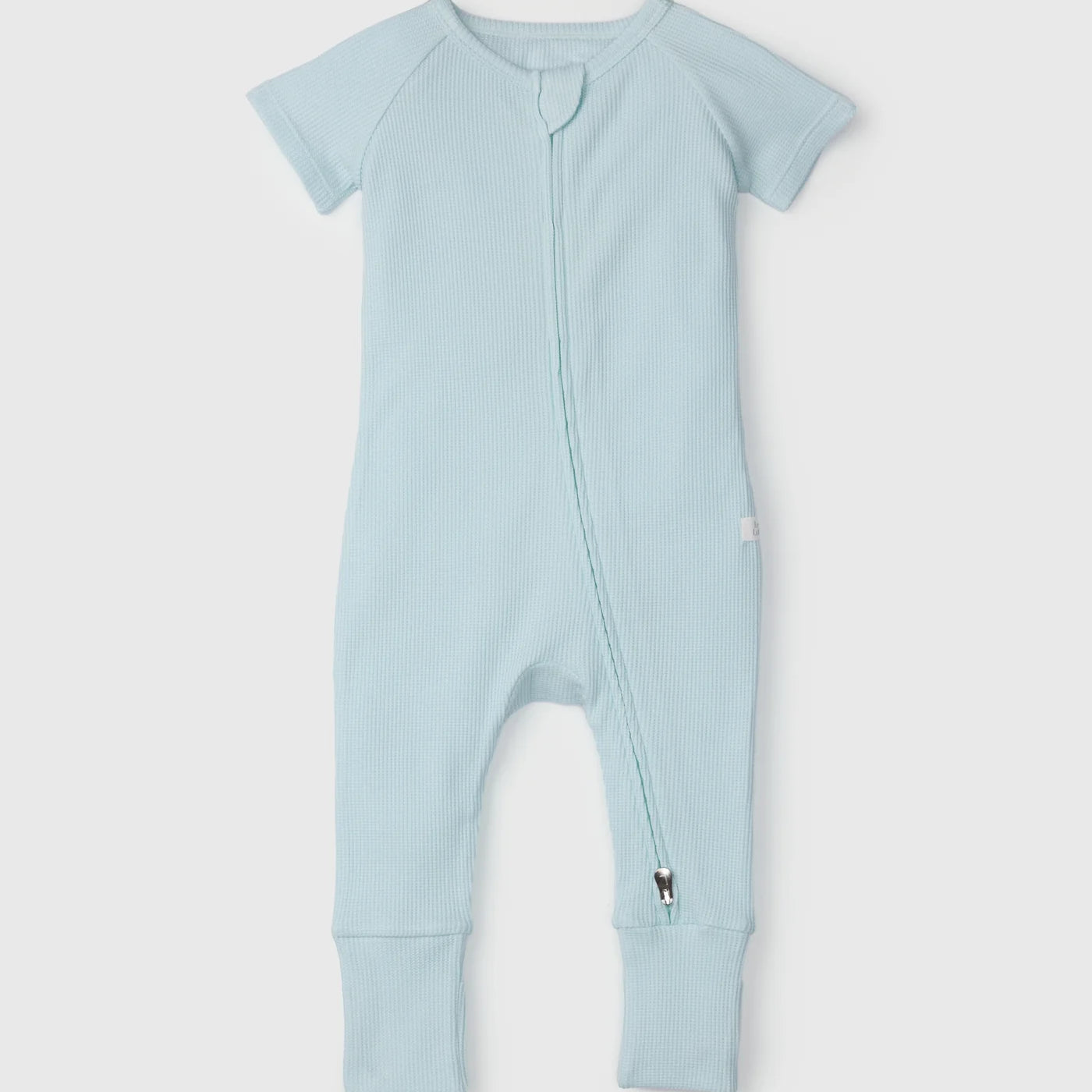 Loulou Lollipop Waffle Short Sleeve Zipped Romper - Sea Glass - Various Sizes