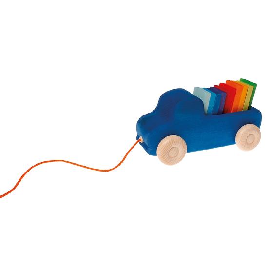 Blue Truck Pull Toy with Blocks by Grimm's