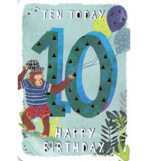 Birthday Card Ten Today - Chimpanzee