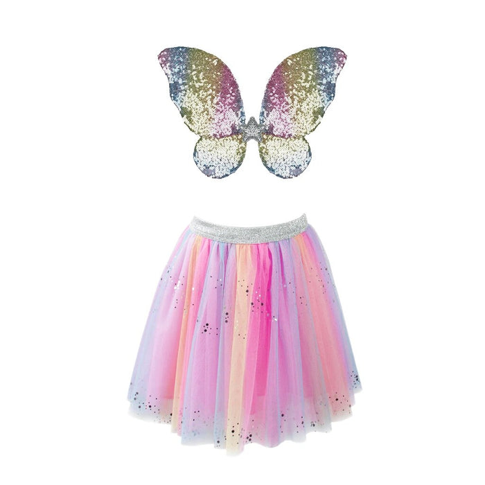 Great Pretenders Rainbow Sequins Skirt, Wings, and Wand SZ 4-6