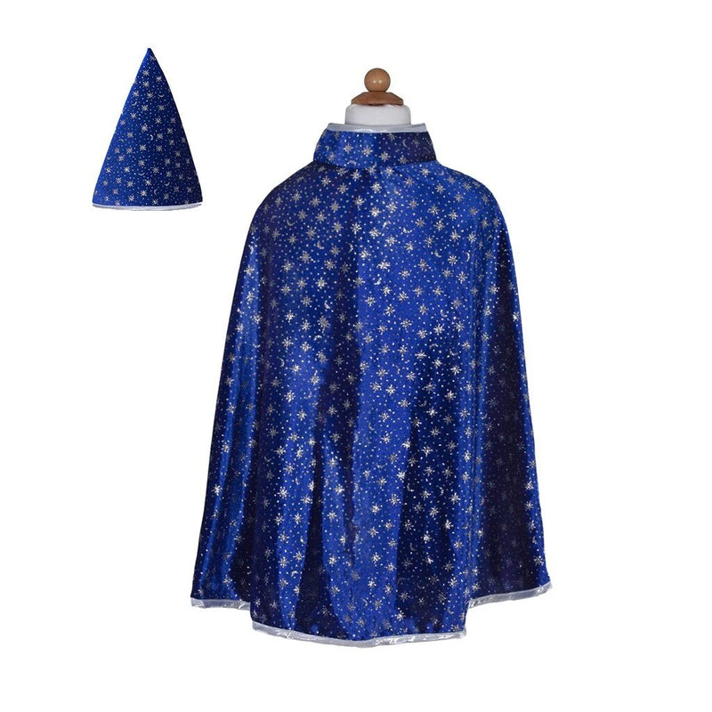 Great Pretenders Blue Glitter Wizard Cape & Hat SZ 4-6