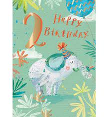Birthday Card 2nd Birthday Elephant - Green