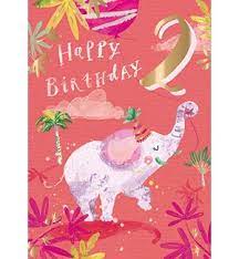 Birthday Card 2nd Birthday Elephant - Pink